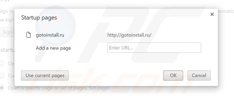 Removing gotoinstall.ru from Google Chrome homepage