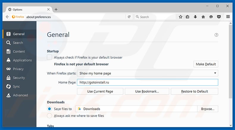 Removing gotoinstall.ru from Mozilla Firefox homepage