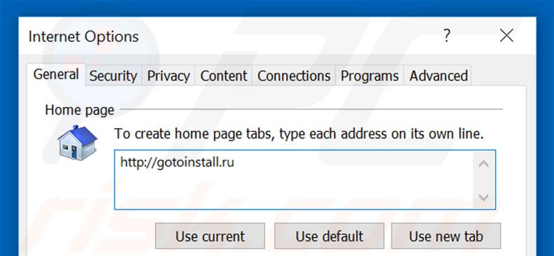 Removing gotoinstall.ru from Internet Explorer homepage