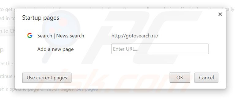 Removing gotosearch.ru from Google Chrome homepage