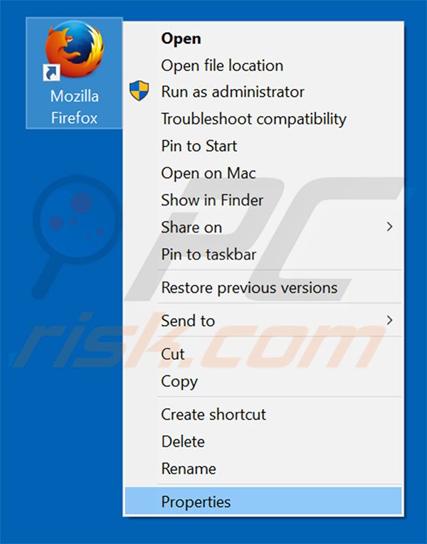 Removing gotosearch.ru from Mozilla Firefox shortcut target step 1