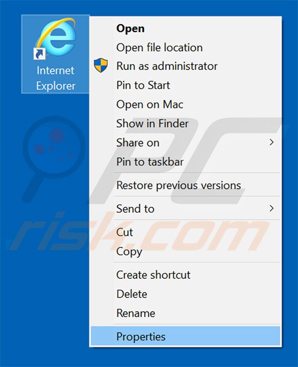 Removing gotosearch.ru from Internet Explorer shortcut target step 1