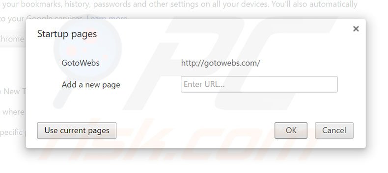 Removing gotowebs.com from Google Chrome homepage