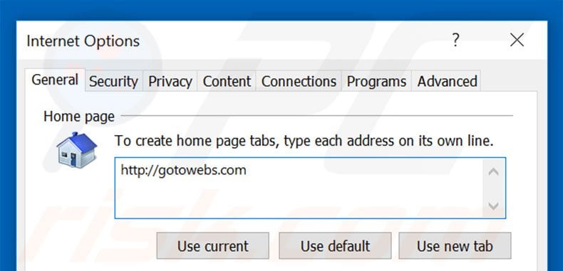 Removing gotowebs.com from Internet Explorer homepage