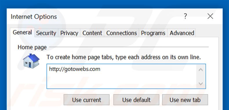 Removing gotowebs.com from Internet Explorer homepage