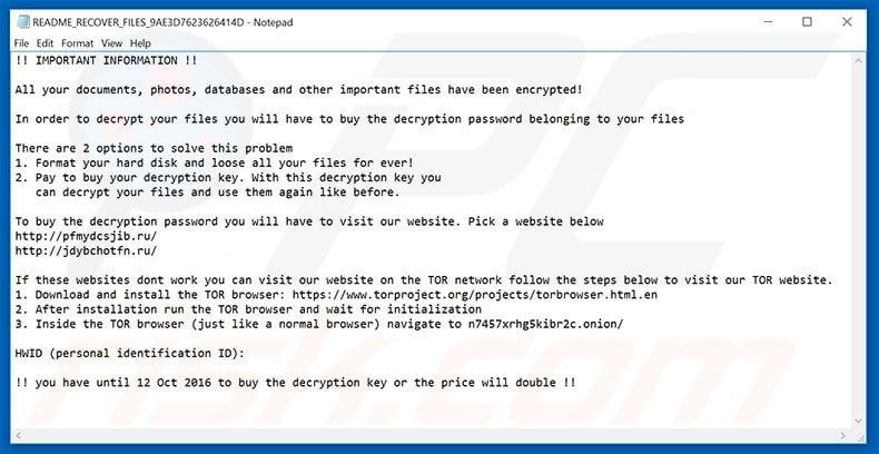 Hades Locker ransomware text file