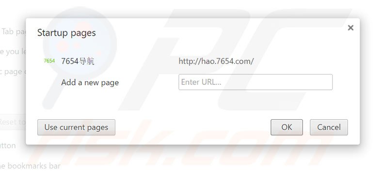 Removing hao.7654.com from Google Chrome homepage