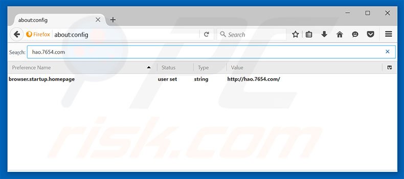 Removing hao.7654.com from Mozilla Firefox default search engine