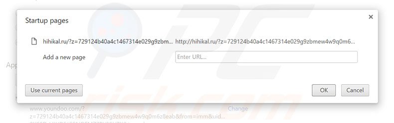 Removing hihikal.ru from Google Chrome homepage