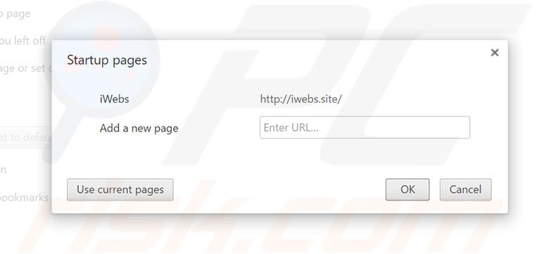 Removing iwebs.site from Google Chrome homepage