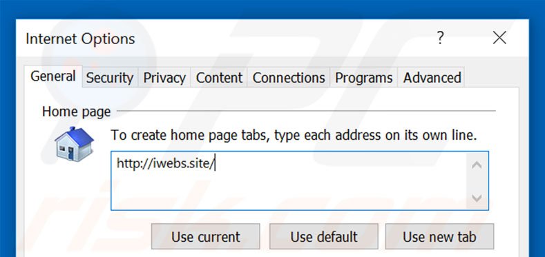 Removing iwebs.site from Internet Explorer homepage