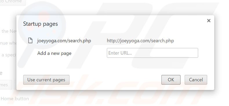 Removing joeyyoga.com from Google Chrome homepage