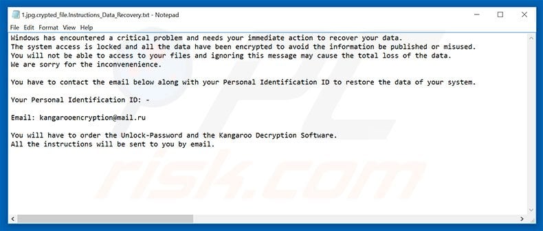 Kangaroo ransomware text file