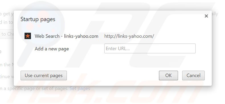 Removing links-yahoo.com from Google Chrome homepage