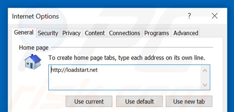 Removing loadstart.net from Internet Explorer homepage