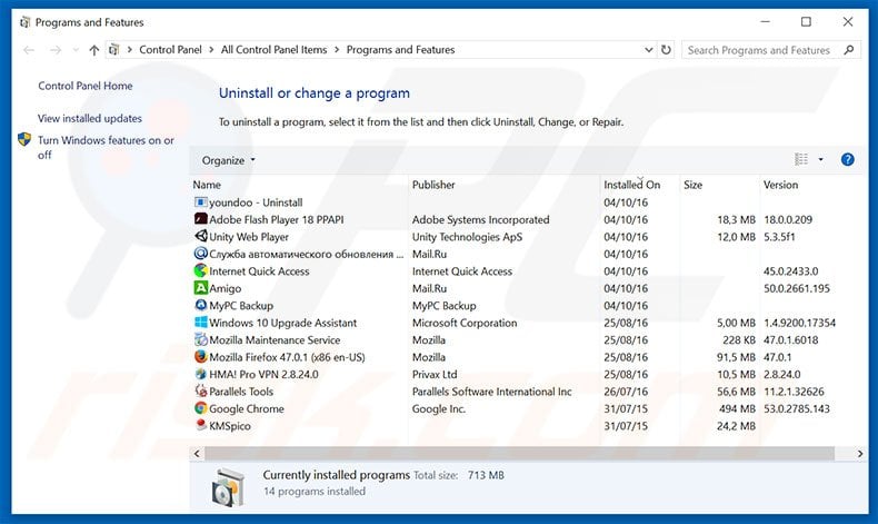 loadstart.net browser hijacker uninstall via Control Panel