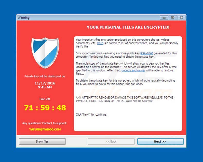 Luck ransomware ransom note (pop-up)