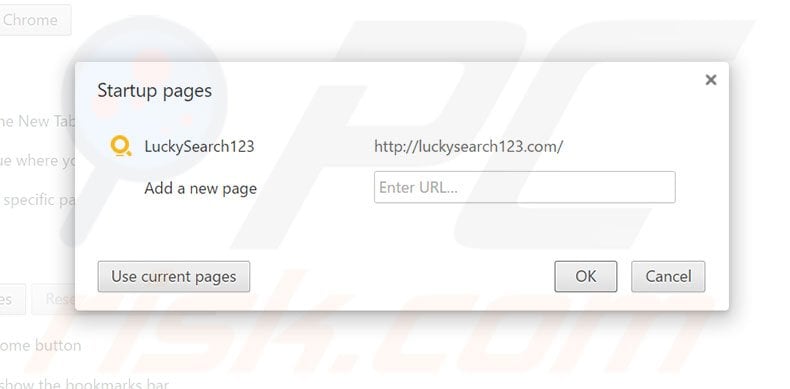 Removing luckysearch123.com from Google Chrome homepage