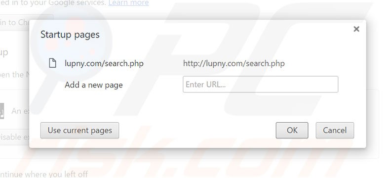 Removing lupny.com from Google Chrome homepage