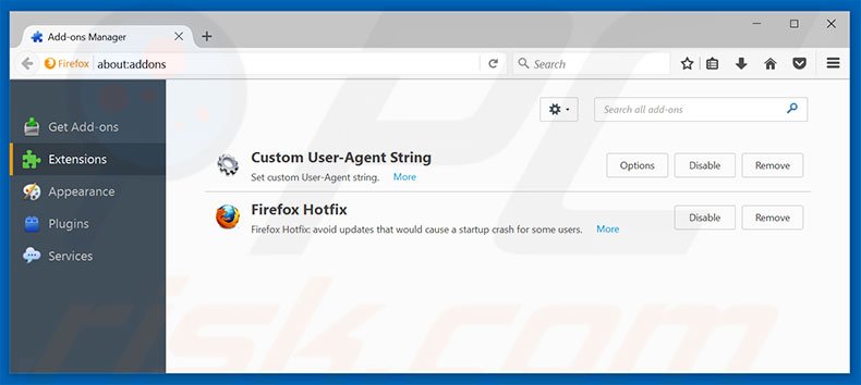 Removing lupny.com related Mozilla Firefox extensions