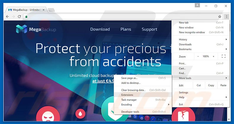 Removing MegaBackup  ads from Google Chrome step 1