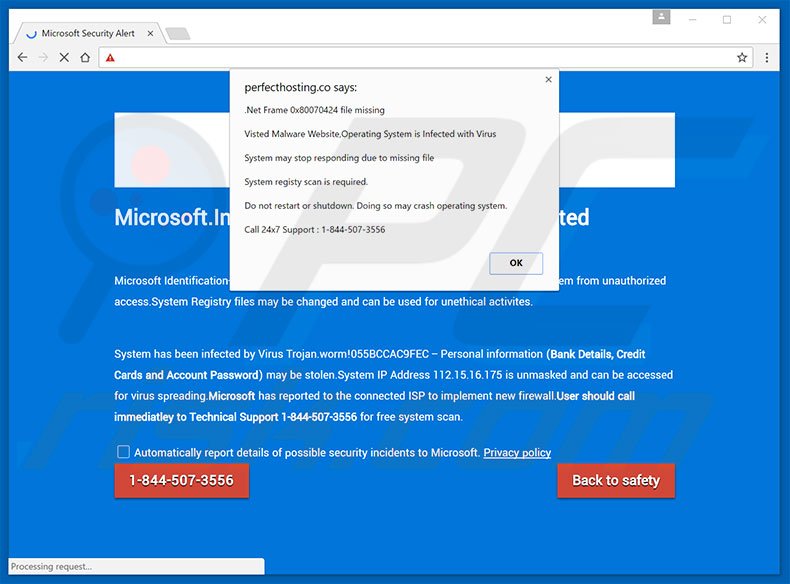 Microsoft.Inc Warning! pop-up scam
