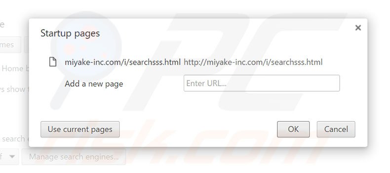 Removing miyake-inc.com from Google Chrome homepage