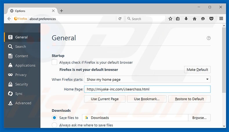 Removing miyake-inc.com from Mozilla Firefox homepage