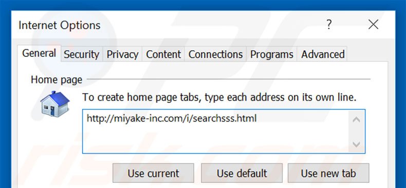 Removing miyake-inc.com from Internet Explorer homepage