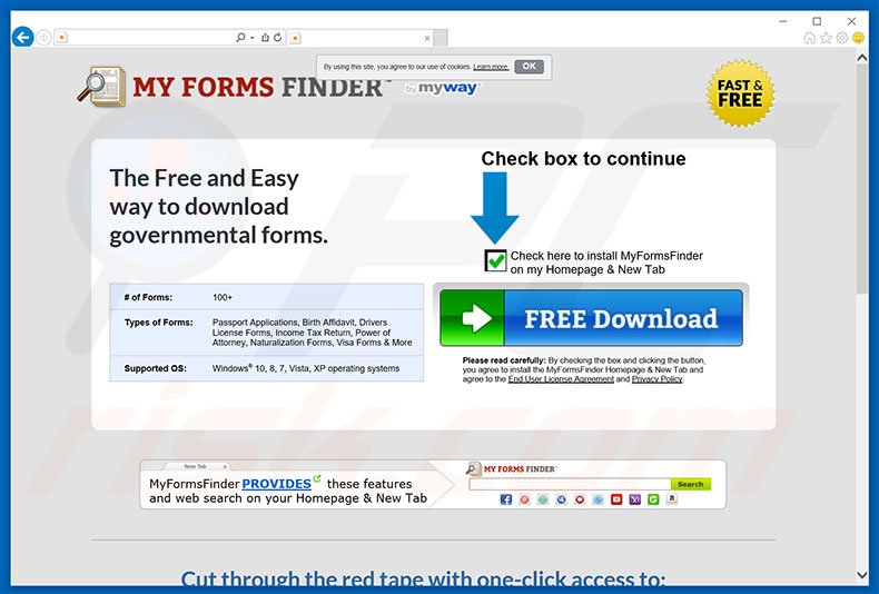 Website used to promote MyFormsFinder browser hijacker