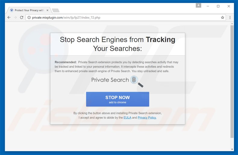 deceptive pop-up ad promoting myprivatesearch browser hijacker
