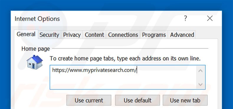 Removing myprivatesearch.com from Internet Explorer homepage