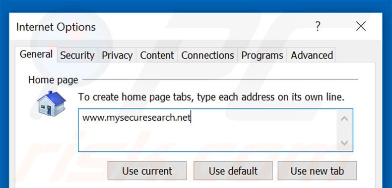 Removing mysecuresearch.net from Internet Explorer homepage