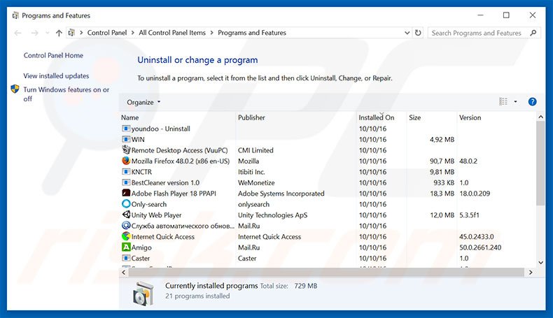 mysecuresearch.net browser hijacker uninstall via Control Panel