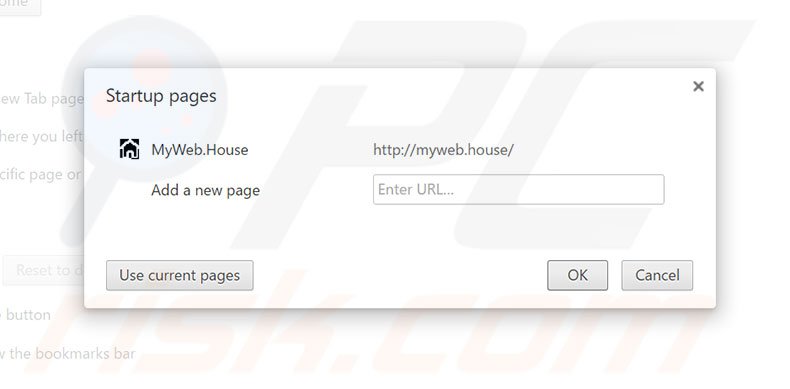 Removing myweb.house from Google Chrome homepage