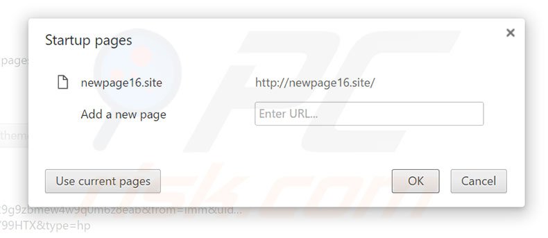 Removing newpage16.site from Google Chrome homepage