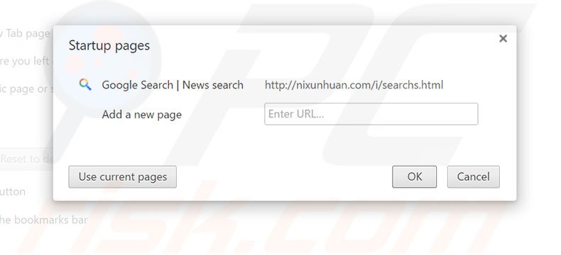 Removing nixunhuan.com from Google Chrome homepage