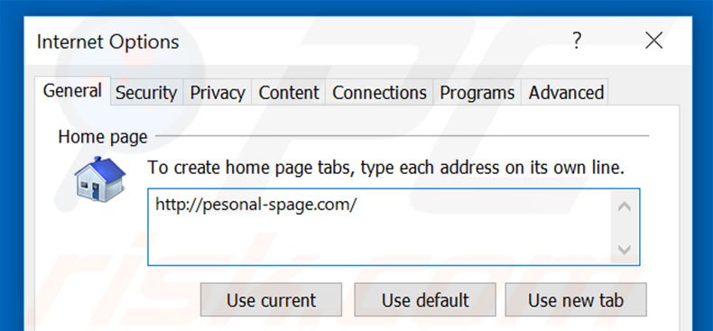 Removing pesonal-spage.com from Internet Explorer homepage