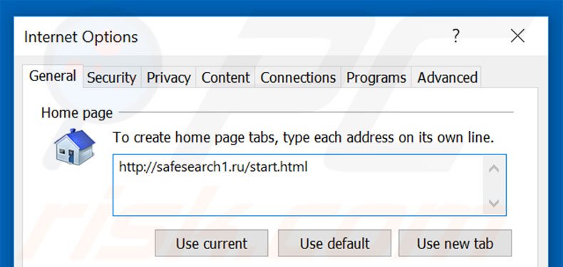 Removing safesearch1.ru from Internet Explorer homepage