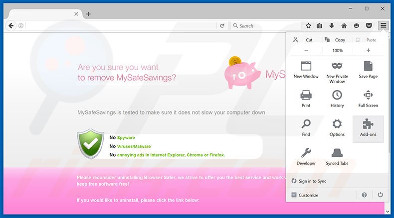 Removing SavingsCool ads from Mozilla Firefox step 1