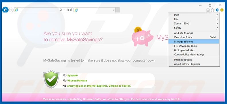 Removing SavingsCool ads from Internet Explorer step 1