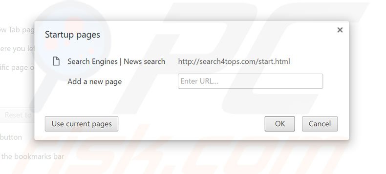 Removing search4tops.com from Google Chrome homepage