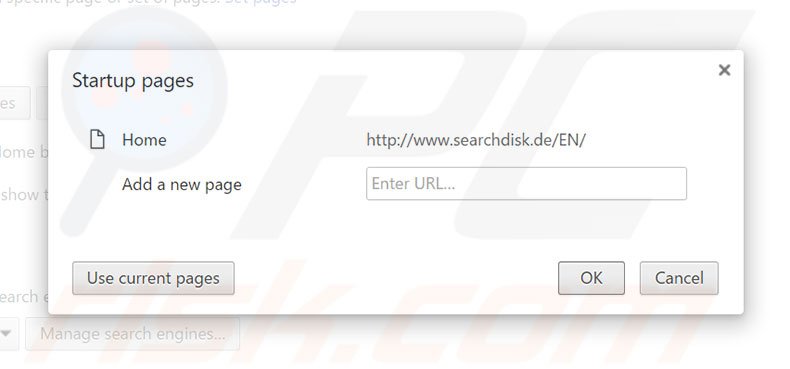 Removing searchdisk.de from Google Chrome homepage