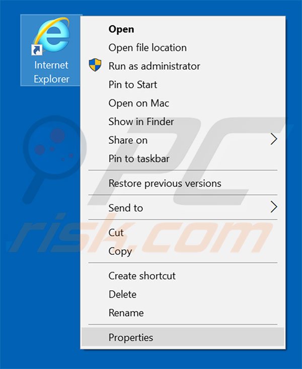 Removing searchdisk.de from Internet Explorer shortcut target step 1