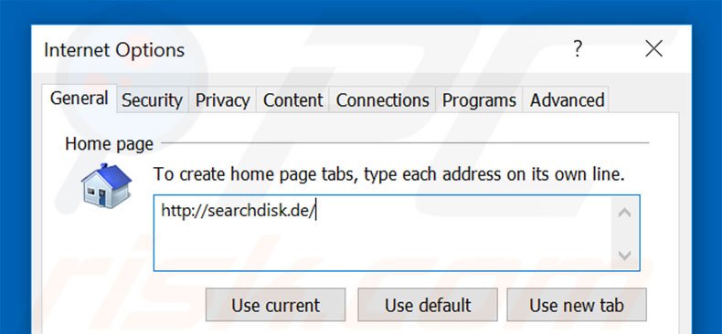 Removing searchdisk.de from Internet Explorer homepage