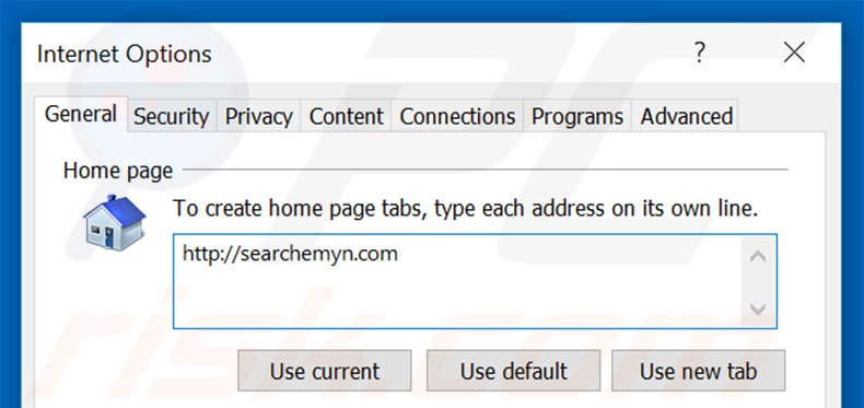 Removing searchemyn.com from Internet Explorer homepage