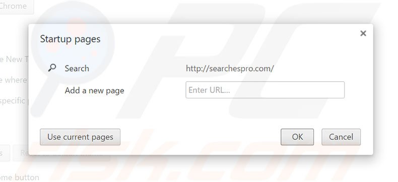 Removing searchespro.com from Google Chrome homepage