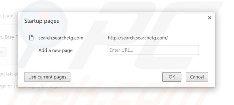 Removing search.searchetg.com from Google Chrome homepage