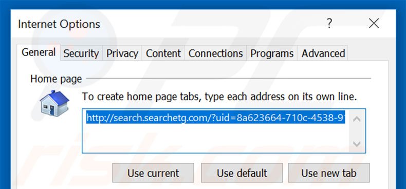 Removing search.searchetg.com from Internet Explorer homepage