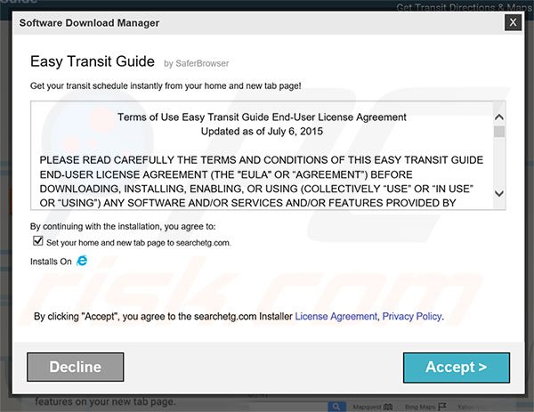 Official Easy Transit Guide browser hijacker installation setup